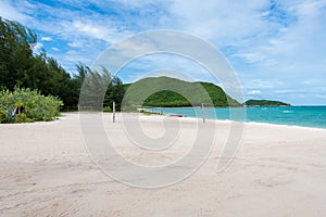 White sand beach with blue sea on Koh Samaesarn.