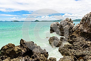 White sand beach with blue sea on KohKham .