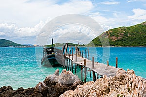 White sand beach with blue sea on KohKham .