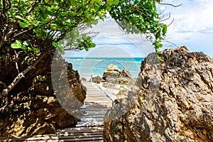 White sand beach with blue sea on KohKham .