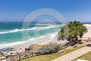 White Sand Beach seen from Ballina Head Lookout with Bench, New South Wales, Australia