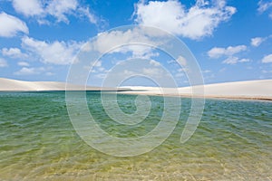 White sand dunes panorama from Lencois Maranhenses National Park, Brazil