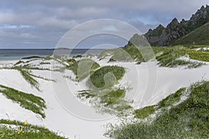 White sand dunes and steep rocks, Bleik , Norway