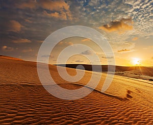 White sand dunes on sunrise, Mui Ne, Vietnam