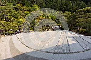 With white sand of Karesansui in Japanese garden of Ginkakuji Te