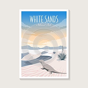 White Sands National Park poster illustration, Lizard desert scenery poster