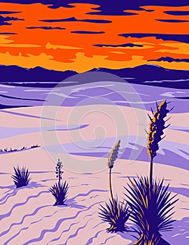 White Sands National Park with Soaptree Yucca in Tularosa Basin New Mexico WPA Poster Art photo