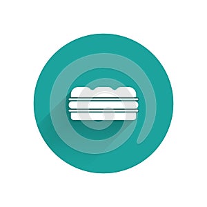 White Sandwich icon isolated with long shadow. Hamburger icon. Burger food symbol. Cheeseburger sign. Street fast food