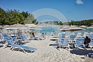 White Sandy Beach at Blue Lagoon Island in the Bahamas