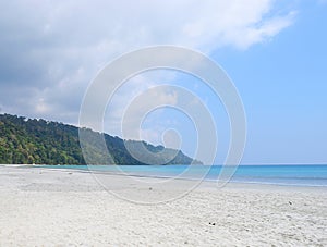 White Sandy Beach with Blue Sea Water and Greenery - Radhanagar Beach, Havelock Island, Andaman Nicobar, India