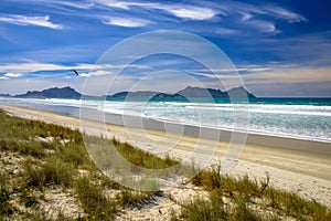 White Sandy Beach at Waipu under Beautiful Blue Sky