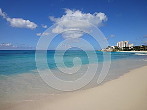 White sandy Mullet Bay Beach in St. Maarten