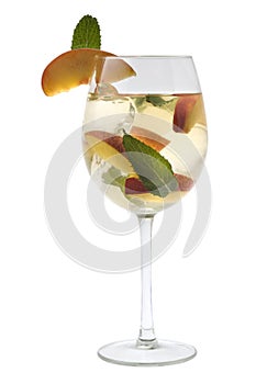 White Sangria in a glass on a white background