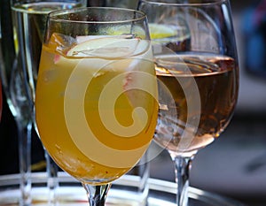 White sangria and rose wine in wine glasses