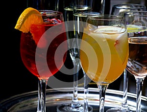 White sangria and rose wine in wine glasses