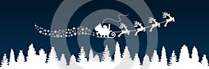White Santa Claus flyin on Christmas sleigh in the night - vector