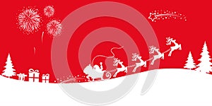 White Santa Claus flyin on Christmas sleigh - vector