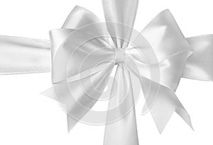 White satin bow on white background.