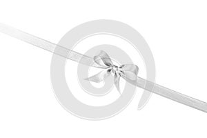 White satin ribbon with bow isolated on white