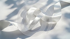 White Satin Ribbon Swirls on a White Fabric Background