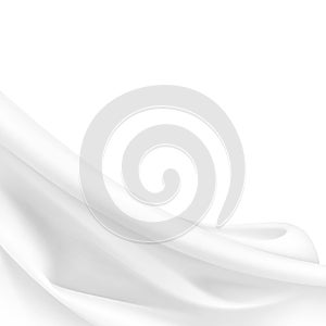 White Satin Silky Cloth Fabric Textile Drape with Crease Wavy Folds. Abstract Background