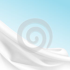 White Satin Silky Cloth Fabric Textile Drape with Crease Wavy Folds. Abstract Background