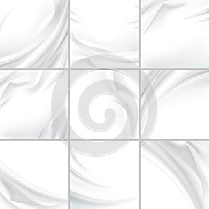 White Satin Silky Cloth Fabric Textile Drape with Crease Wavy Folds. Abstract Background photo