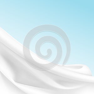 White Satin Silky Cloth Fabric Textile Drape with Crease Wavy Folds. Abstract Background photo