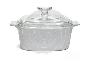 White saucepan with glass lid