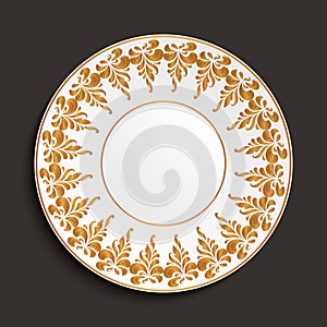 White saucer with golden border pattern