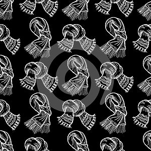 White scarves on black seamless pattern