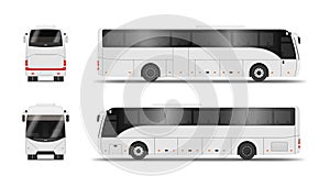 White scheduled bus front back side view set realistic vector illustration public transport photo