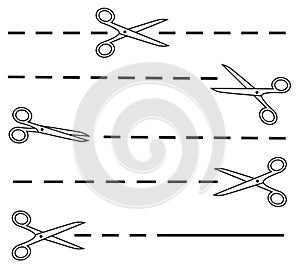 White scissors set with dotted line