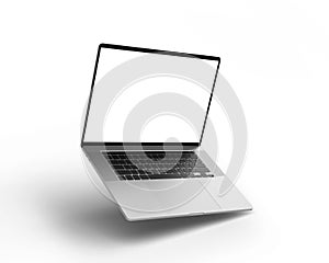 white screen 3d renderer laptop isolated on white background