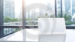 White screen in modern glass office