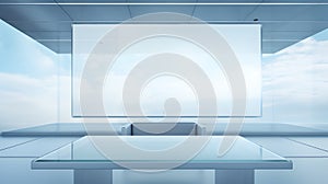 White screen in modern glass office