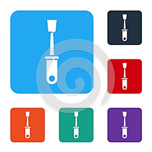 White Screwdriver icon isolated on white background. Service tool symbol. Set icons in color square buttons. Vector