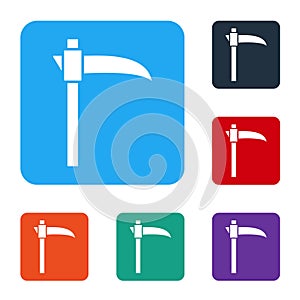 White Scythe icon isolated on white background. Happy Halloween party. Set icons in color square buttons. Vector