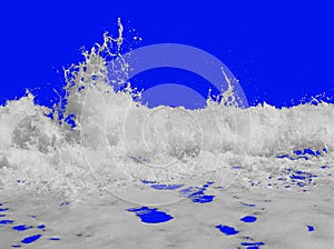 White sea foam from the surf, isolated on a bright royal blue background