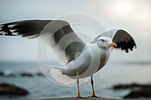 white Seagull isolated wing wild background wildlife air fly beautiful freedom elegant 1 closeup feather flying sea sky nature