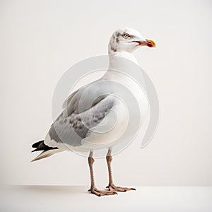 Minimalist Seagull On White Background - Uhd Image photo