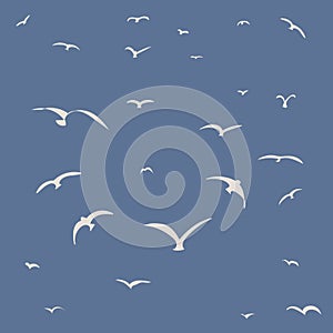 White seagulls or birsd on blue background