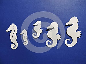 White seahorses. Paper cutting.