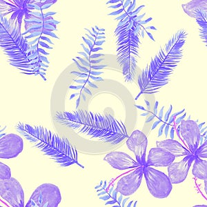 White Seamless Leaf. Organic Pattern Plant. Gray Tropical Background. Indigo Flower Background. Green Drawing Palm.