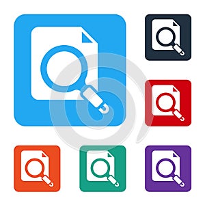 White Search concept with folder icon isolated on white background. Magnifying glass and document. Data and information