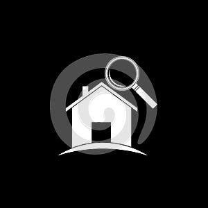 White Search house icon isolated on black background