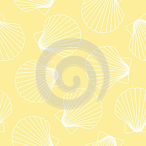 White seashells on a yellow background sea ocean shell pattern seamless 