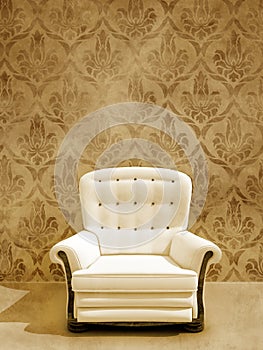 White seat on damasque wall