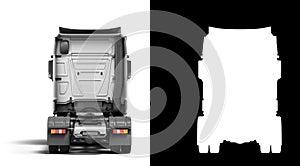 White semi truck with black inserts with carrying capacity of up to five tons back view 3d render on white with alpha