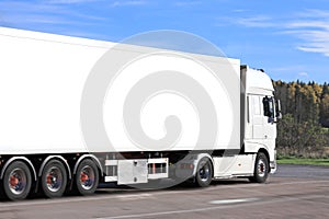 White Semi Truck in Motion